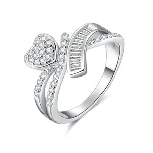 *CIEL* Silver x Rhinestone Heart Fashion Ring Sz 7